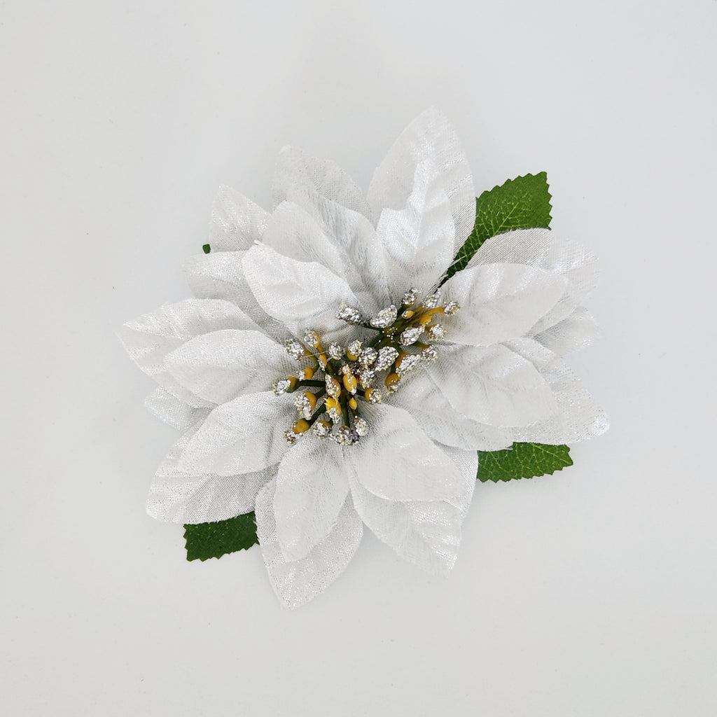 Gwynnie's Hair Flower - Christmas Poinsettia Double Silver