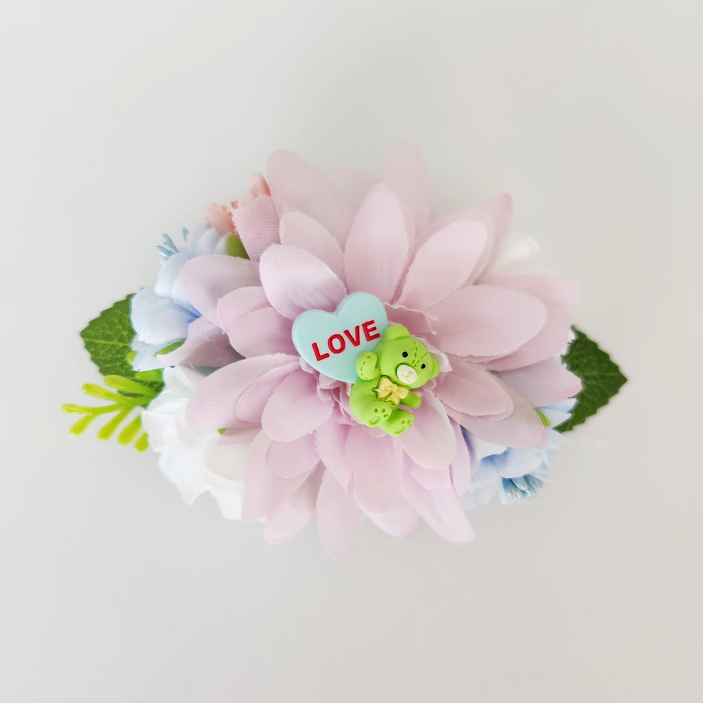 Gwynnie's Handmade | Hair Flower Valentine Bear Green