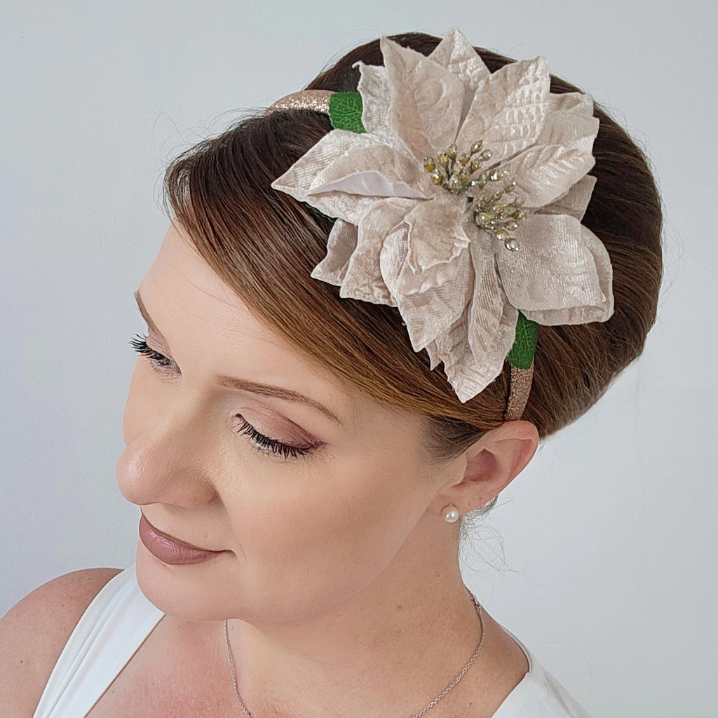 Gwynnie's Hair Flower - Christmas Poinsettia Champagne