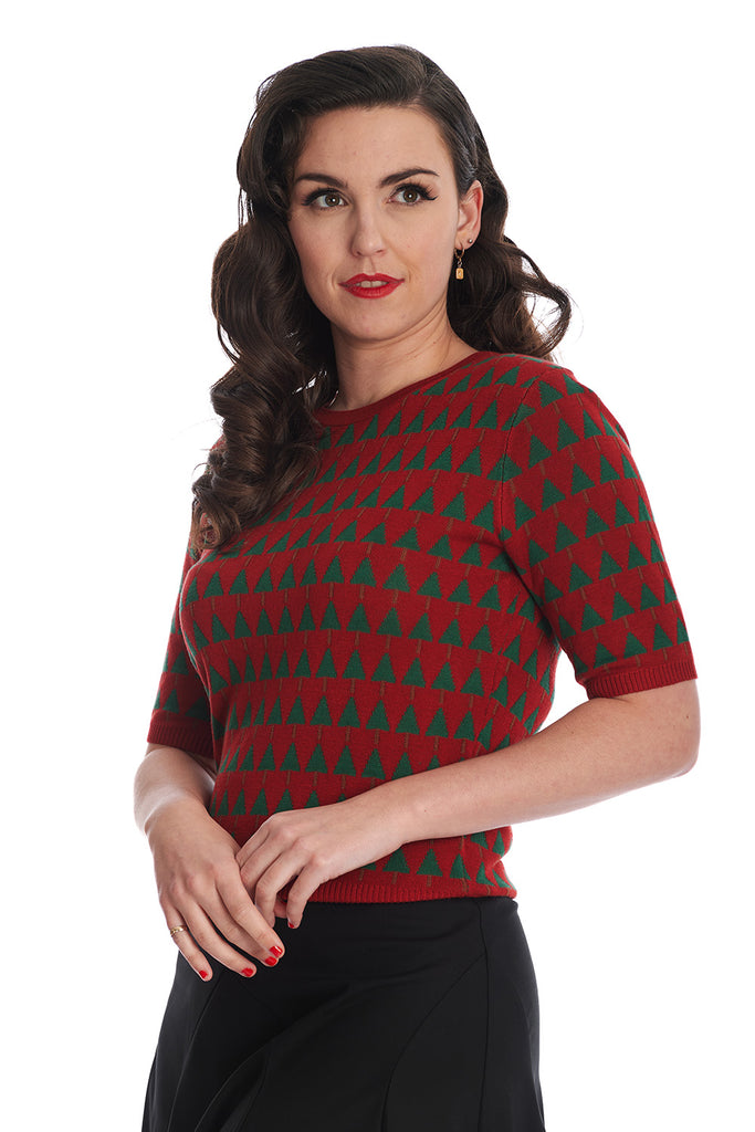 Banned Retro Merry Holiday Tree Jumper Red (S ONLY)