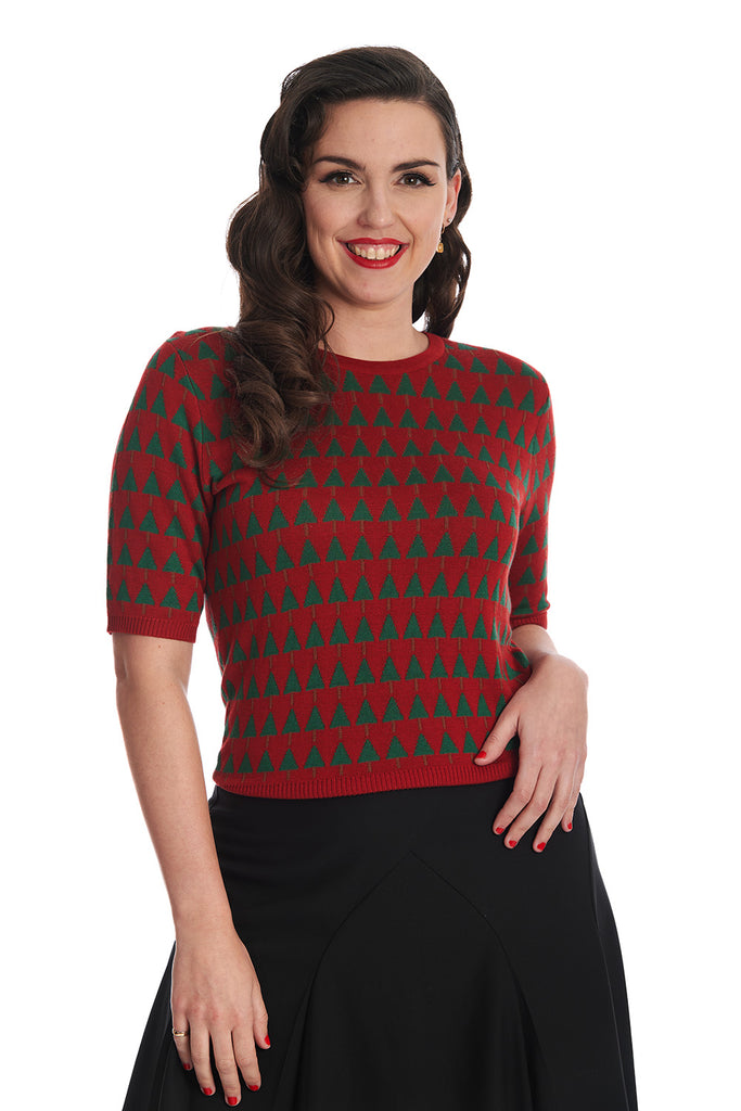 Banned Retro Merry Holiday Tree Jumper Red (S ONLY)