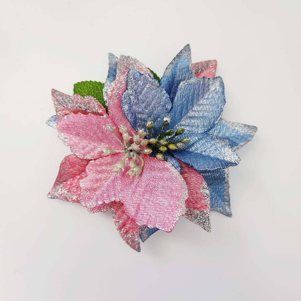 Gwynnie's Hair Flower - Christmas Poinsettia Blue & Pink PRE-ORDER 24HR TURNAROUND