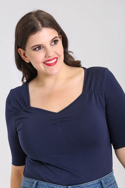 Hell Bunny Philippa Top Navy (XL & 4XL ONLY)