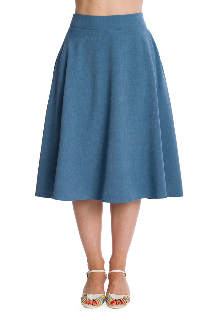 Banned Retro My Wardrobe Staple Swing Skirt Blue (S & M ONLY)