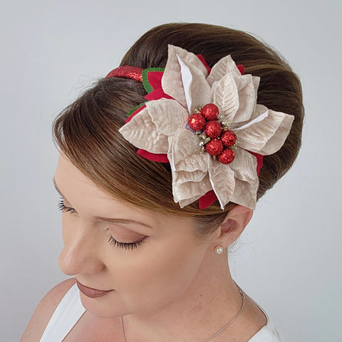 Gwynnie's Hair Flower - Christmas Poinsettia Champagne & Berries