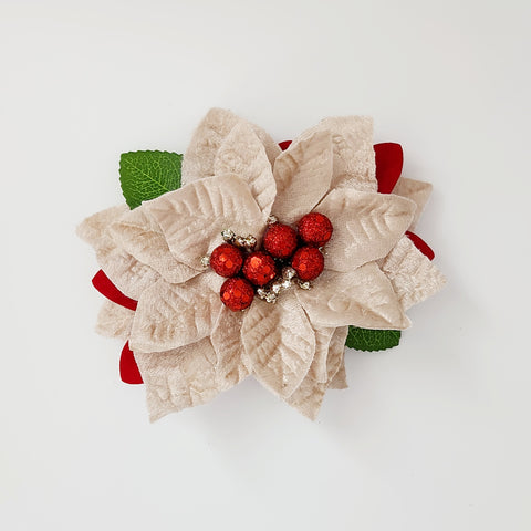 Gwynnie's Hair Flower - Christmas Poinsettia Double Gold & Red Berries