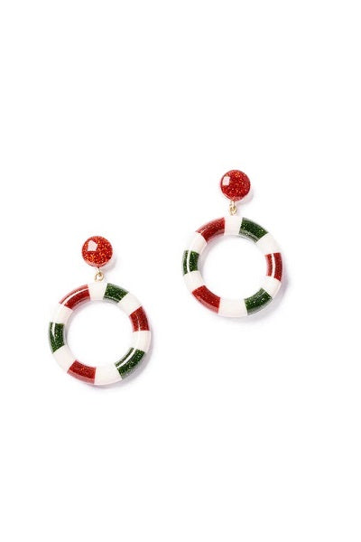 Splendette Earrings | Christmas '23 Candy Stripe White, Red & Green