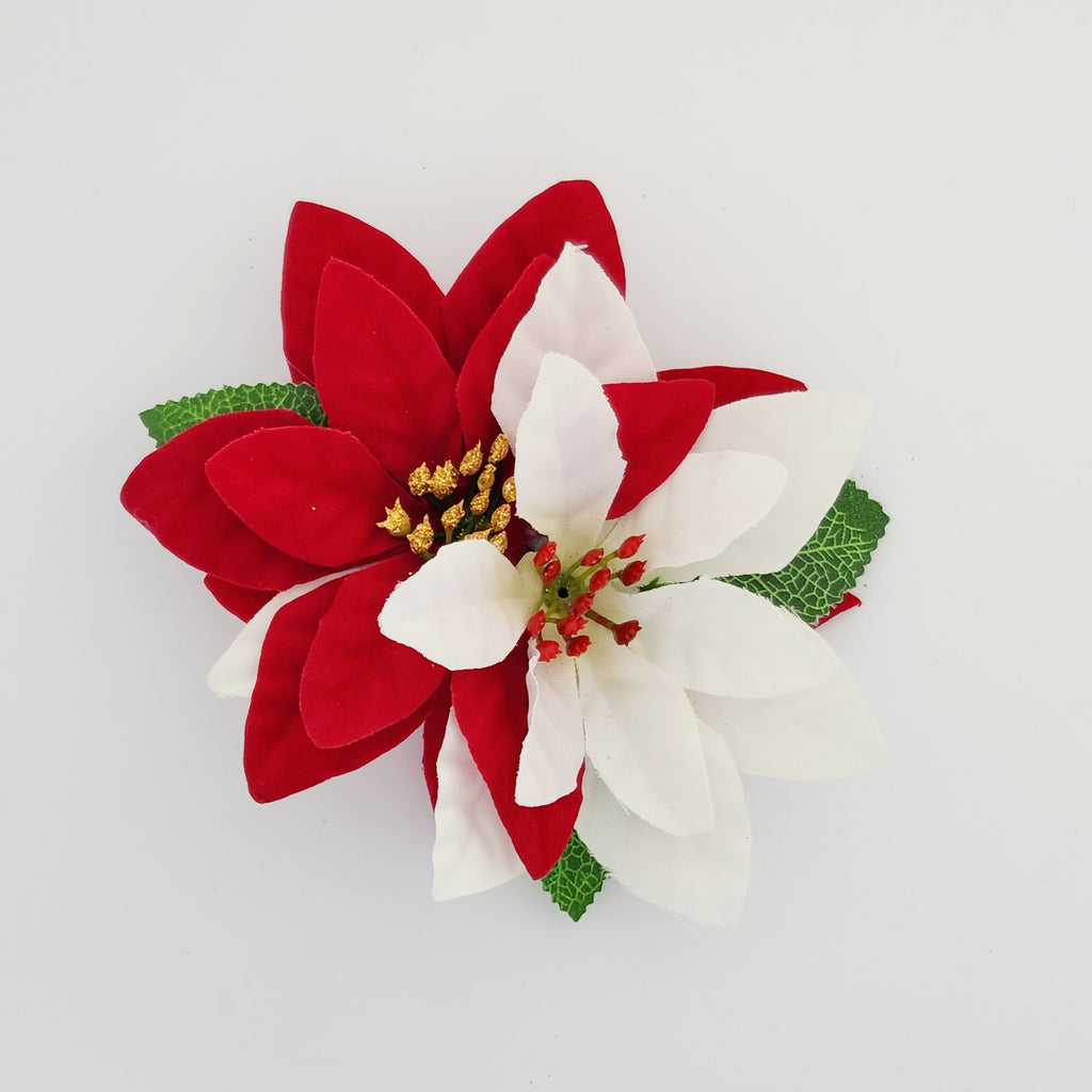 Gwynnie's Hair Flower - Christmas Poinsettia Double Red & White