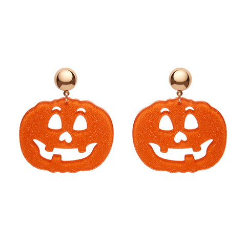 Erstwilder Statement Earrings - Pumpkin Glitter Drop Orange