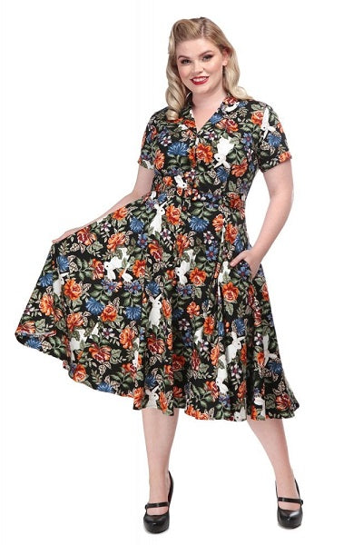 Collectif Caterina Forest Floral Swing Dress (XS ONLY)