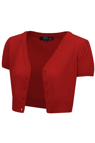MAK Cropped Cardigan Short Sleeve Red (L ONLY)